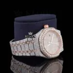 Rose Gold Stick Markers Iced Out AP Moissanite Diamond Watch Right Profile View