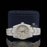 Rose Gold Two Tone Dial Diamond Markers Moissanite Diamond Watch Close Up Front View