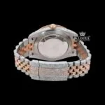 Rose Gold Two Tone Iced Out Brown Dial Moissanite Diamond Watch Caseback View