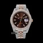 Roles Moissanite Diamond Watch - Rose Gold Two Tone with Brown Dial