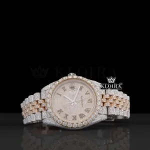 Roles Two Tone Roman Numerals Iced Out Moissanite Watch