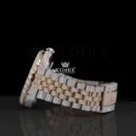 Rose Gold Two Tone Roman Numerals Iced Out Lab-Grown Diamond Watch Left Side View