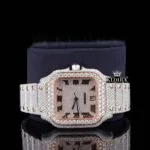 Rose Gold Two Tone Roman Numerals Moissanite Diamond Watch Close Up Front View