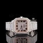Cartior Rose Gold Two Tone Roman Numerals Moissanite Watch with sparkling details