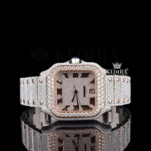 Cartior Rose Gold Two Tone Roman Numerals Moissanite Watch