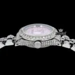 Rose Pink Dial Diamond Markers Moissanite Diamond Watch Crown View