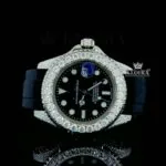 Roles Round Markers Moissanite Watch Black Dial Rubber Strap