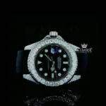 Roles Round Markers Moissanite Watch with Black Dial and Rubber Strap