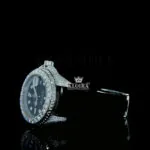 Round Markers Black Dial Rubber Strap Semi Iced Out Moissanite Watch Left Profile View