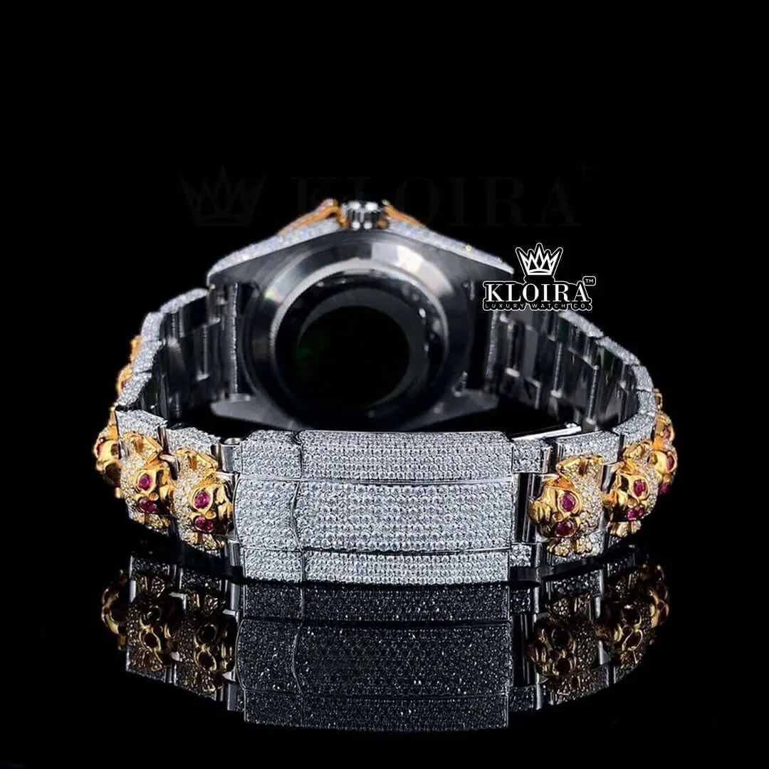 Ruby Markers Skull Dial Full Iced Out Moissanite Diamond Watch Caseback View
