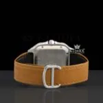 Semi Iced Out Roman Numerals Brown Leather Strap Moissanite Diamond Watch Caseback View