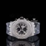 AP Royal Oak Offshore Semi Iced Out Moissanite Chronograph Watch with White Dial and Gold Plating