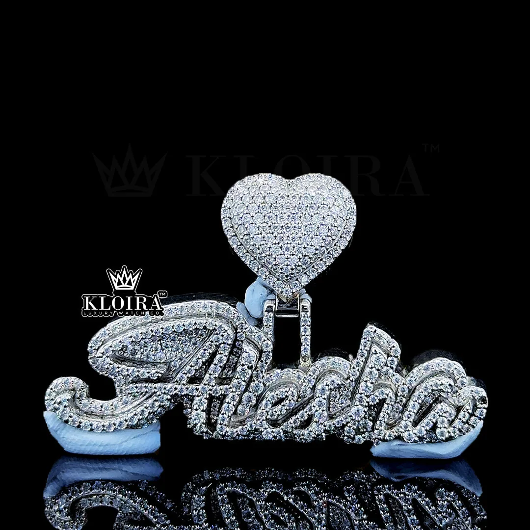 Shimmering Heart Name Pendant in Silver with Moissanite Gems