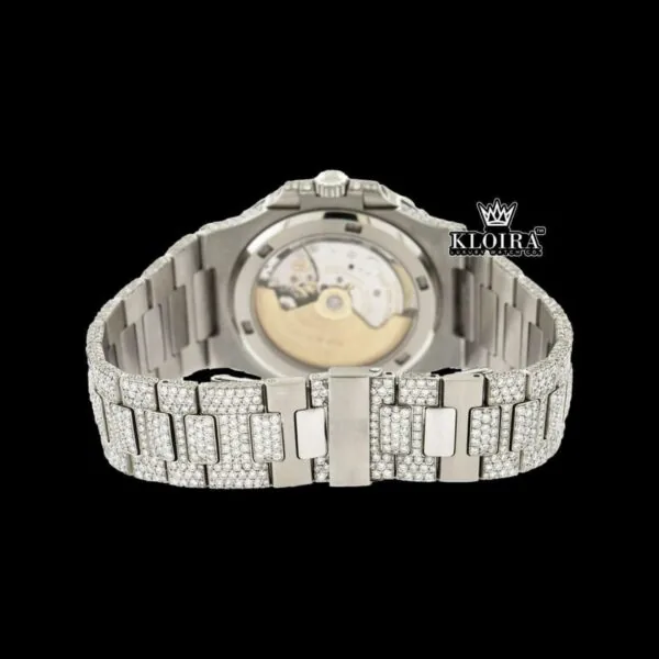 Silver Dial Diamond Markers Fully Iced Moissanite Diamond Watch Caseback View
