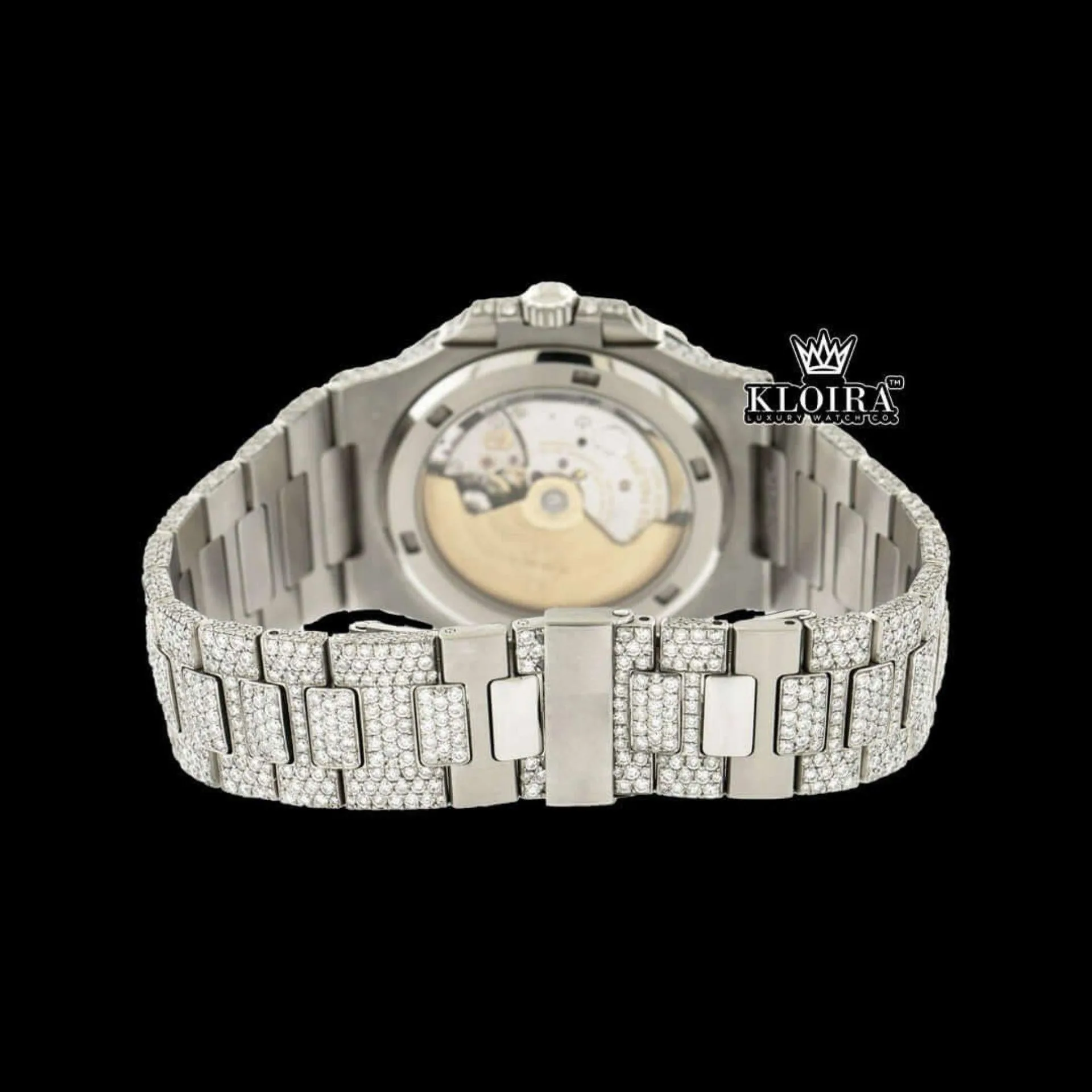 Silver Dial Diamond Markers Fully Iced Moissanite Diamond Watch Caseback View