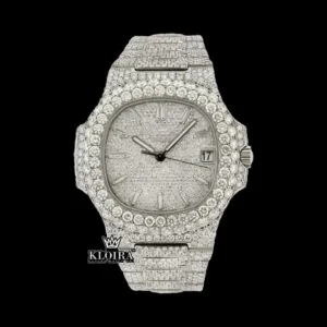 Patik Philippe Nautilus Moissanite Diamond Watch with Silver Dial
