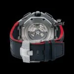 Silver Iced Out Chronograph Black Leather Strap Moissanite Diamond Watch Caseback View