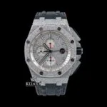 AP Royal Oak Offshore Moissanite Chronograph Watch with Leather Strap and White Dial