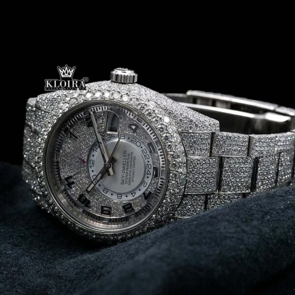 Silver Iced Out Standard Numerals Moissanite Diamond Watch Caseback View