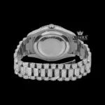 Silver Roman Numerals Black Dial Iced Out Moissanite Diamond Watch Caseback View