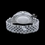 Silver Roman Numerals Black Pearl Dial Moissanite Diamond Watch Caseback View