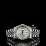 Roles Moissanite Watch with white gold diamond link strap and stick markers dial, 42mm.