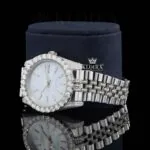 Silver shade Moissanite Diamond Watch 14K Gold VVS 22 Carat 42mm Left Profile View