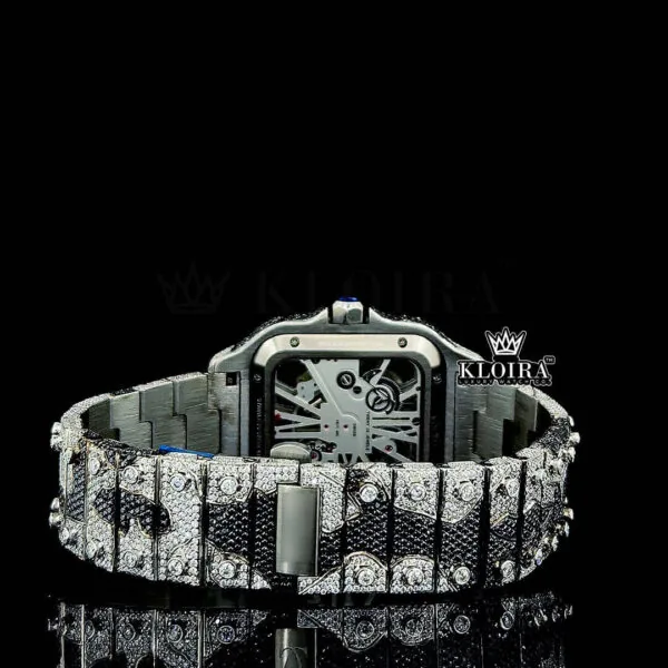 Skeleton Dial Black Camo Fully Iced Out Moissanite Diamond Watch Caseback View