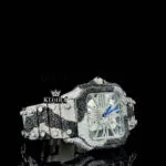Skeleton Dial Black Camo Fully Iced Out Moissanite Diamond Watch Right Profile View