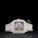 Cartior Skeleton Dial Two Tone Rose Gold Moissanite Watch with Black Dial