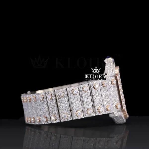 Skeleton Dial Two Tone Rose Gold Moissanite Diamond Watch Right Side View