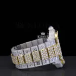 Skeleton Dial Two Tone Yellow Gold Block Link Strap Lab-Grown Diamond Watch Right Side View