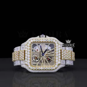 Cartior Skeleton Dial Two Tone Yellow Gold Moissanite Watch