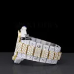 Skeleton Dial Two Tone Yellow Gold Diamond Block Link Strap Moissanite Watch Left Side View
