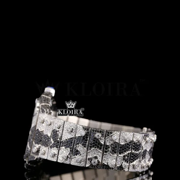 Skeleton Two Tone Black Moissanite Diamond Watch Left Side View