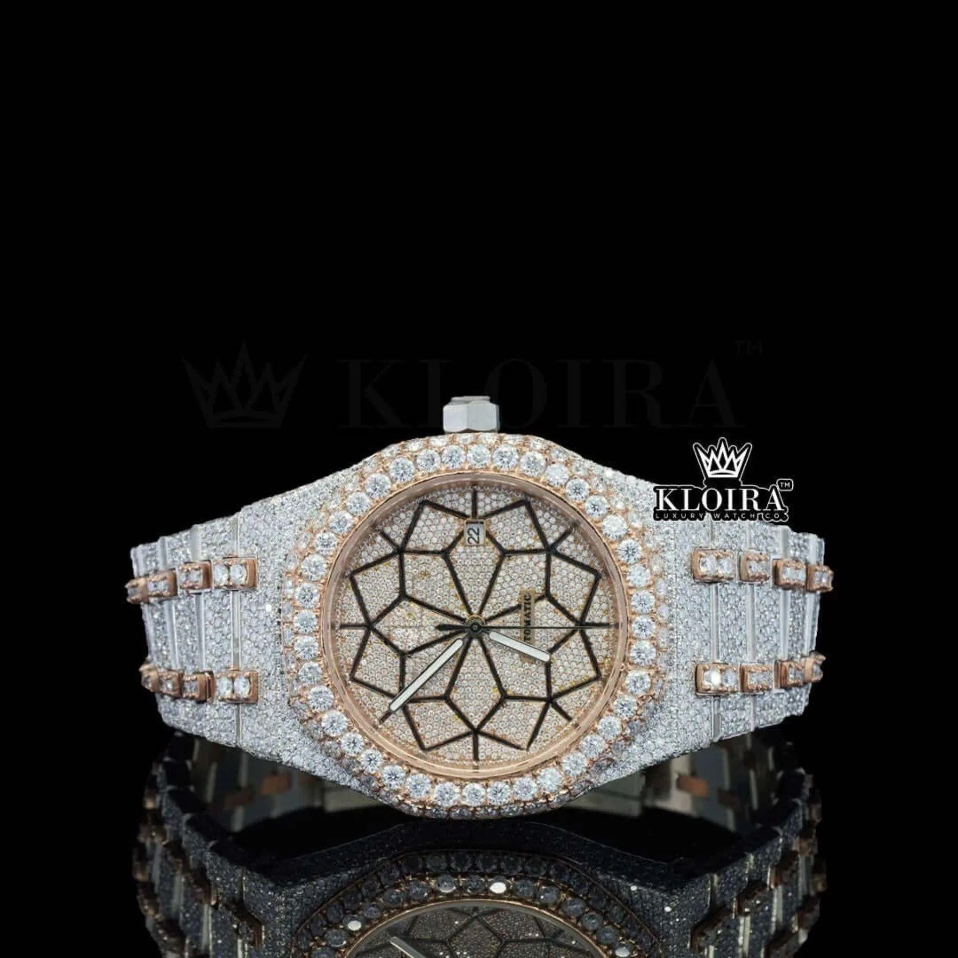 AP Spider Dial Two Tone Fully Iced Out Moissanite Watch with intricate details