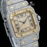 Square Dial Black Roman Numerals Two Tone Moissanite Watch Close Up Dial View