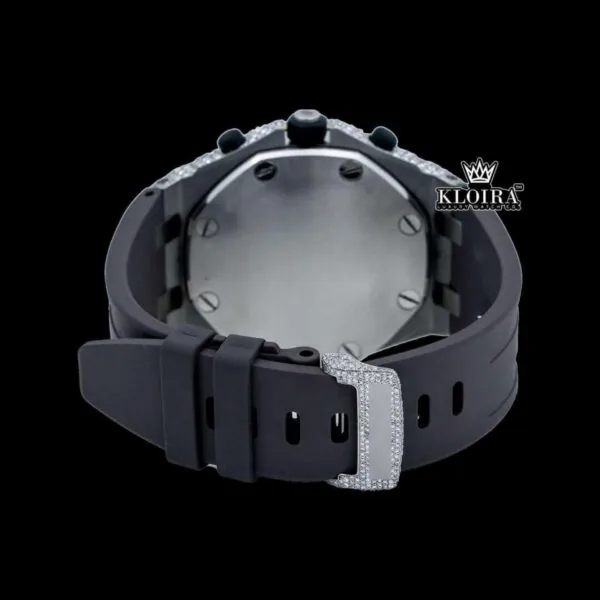 Standard Numerals Chronograph Dial Semi Iced Out Rubber Strap Moissanite Watch Caseback View