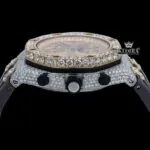 Standard Numerals Chronograph Dial Semi Iced Out Rubber Strap Moissanite Watch Crown View