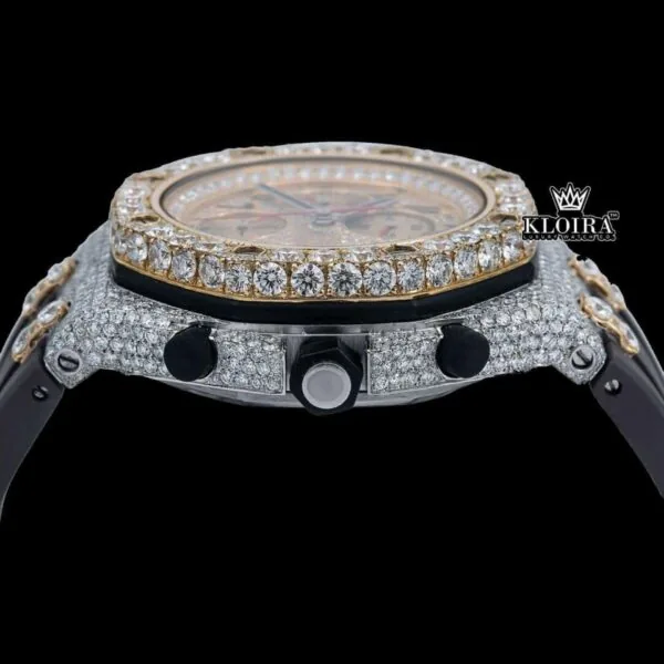 Standard Numerals Chronograph Dial Semi Iced Out Rubber Strap Moissanite Watch Crown View