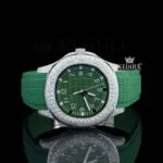 Patik Philippe Green Dial Semi Iced Out Rubber Strap Moissanite Watch