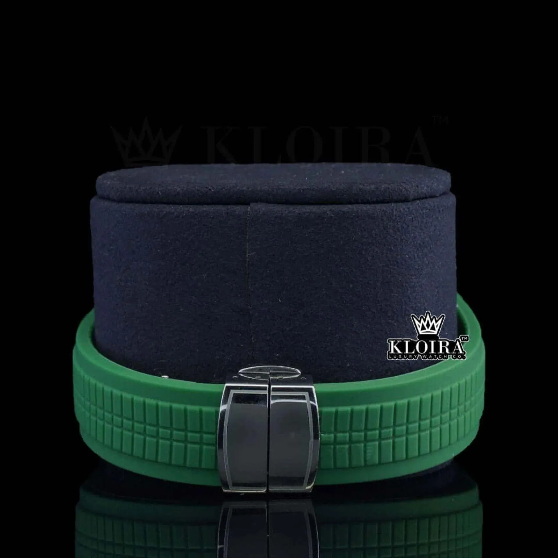 Standard Numerals Green Dial Semi Iced Out Rubber Strap Moissanite Watch Strap View