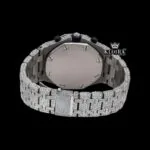 Standard Numerals Silver Chronograph Iced Out Moissanite Diamond Watch Caseback View