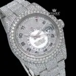 Standard Numerals White Dial Bust Down Moissanite Diamond Watch Close Up Dial View