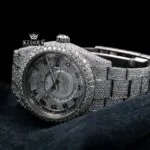 Standard Numerals White Dial Bust Down Moissanite Diamond Watch Close Up Front View