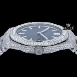 Stick Markers Black DIal AP Full Iced Out Moissanite Watch Crown View