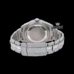 Stick Markers Black Dial Dual Time Fully Iced Out Moissanite Diamond Watch Caseback View