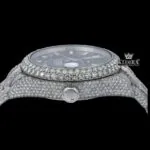 Stick Markers Black Dial Dual Time Fully Iced Out Moissanite Diamond Watch Crown View