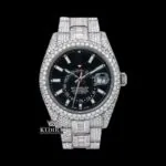 Roles Sky-Dweller Moissanite Diamond Watch with Black Dial and Iced Out Design
