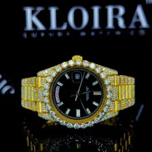 Roles Stick Markers Black Dial Fully Iced Out Moissanite Watch